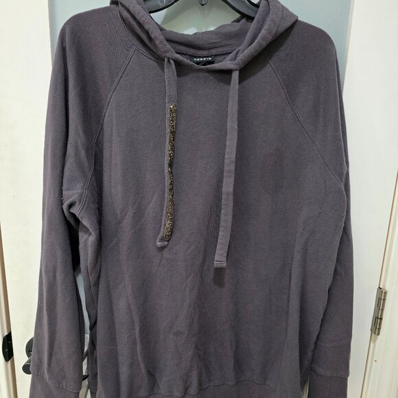 torrid Tops - Torrid Grey Hoodie Sweatshirt w/ Sparkly Drawstrings – Size 3